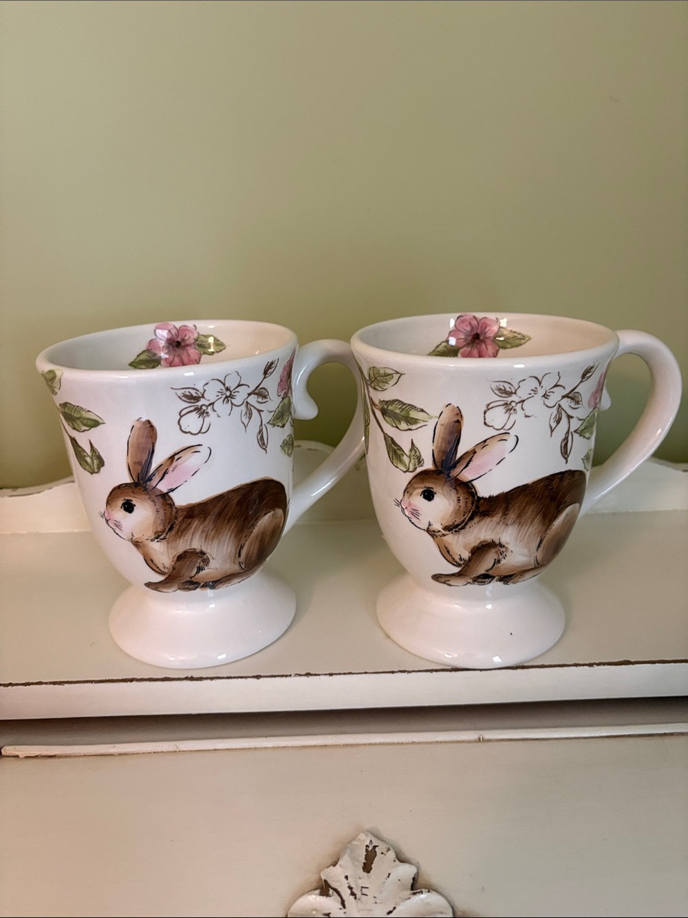 Adorable Maxcera Postcard Festive Rabbit pedestal coffee mugs - set of 2